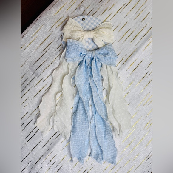 Cute White and Blue Ribbon Hair Bows - Picture 3 of 5